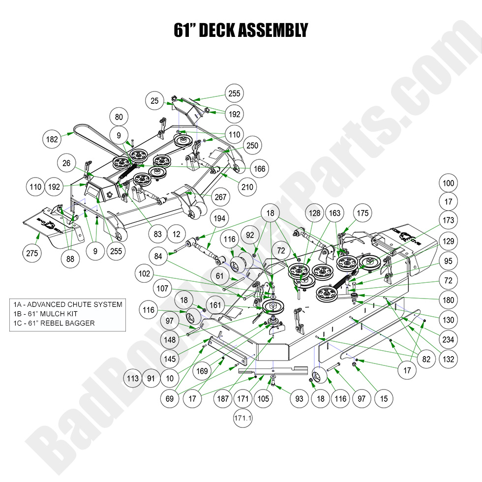 3138 - Bad Boy Mower Parts Lookup > 2023 > Rebel > 61\" Deck Assembly
